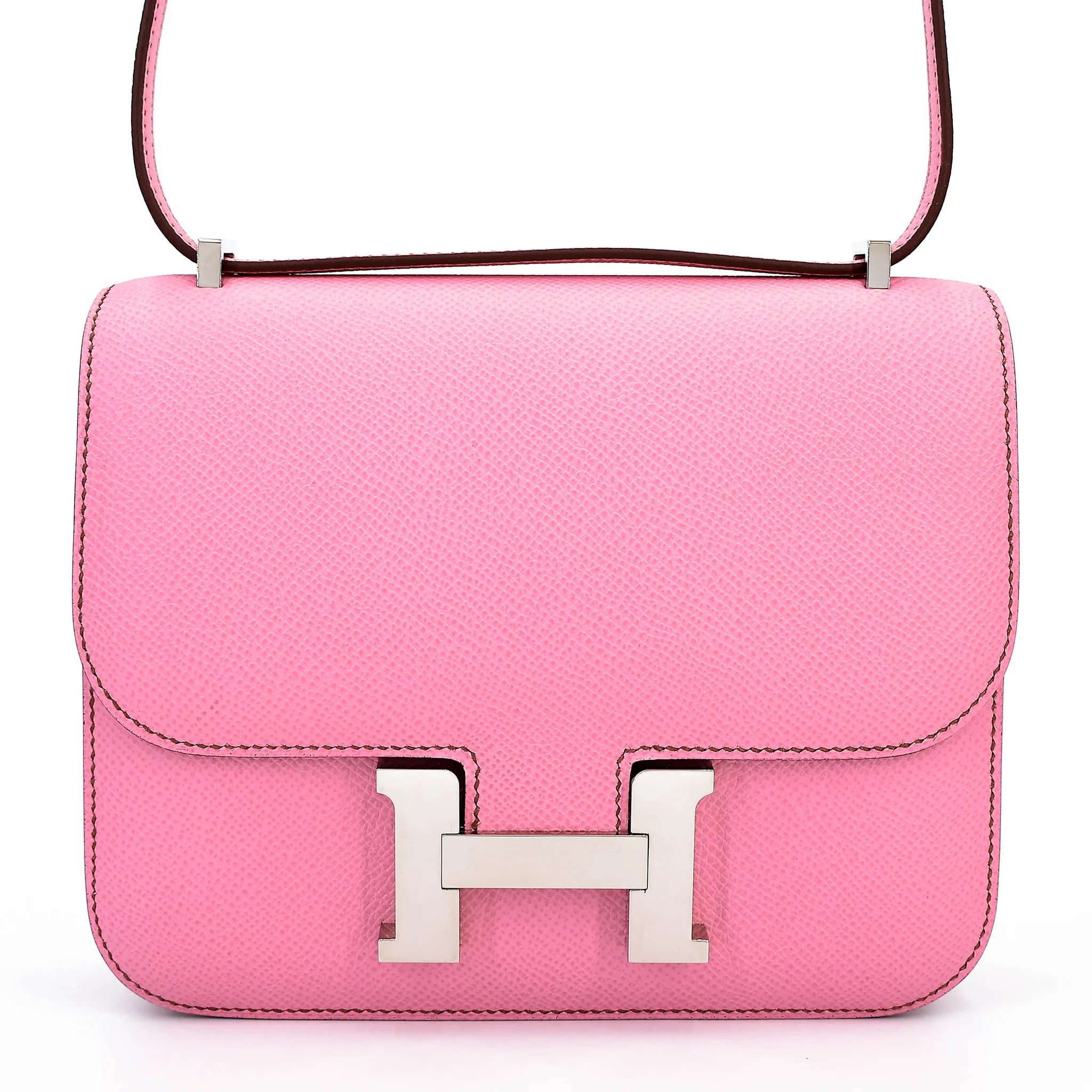 Excellent ( Rank SA ) HERMÈS Constance Mini Pink (5P) Epsom Palladium hardware Y (2020)