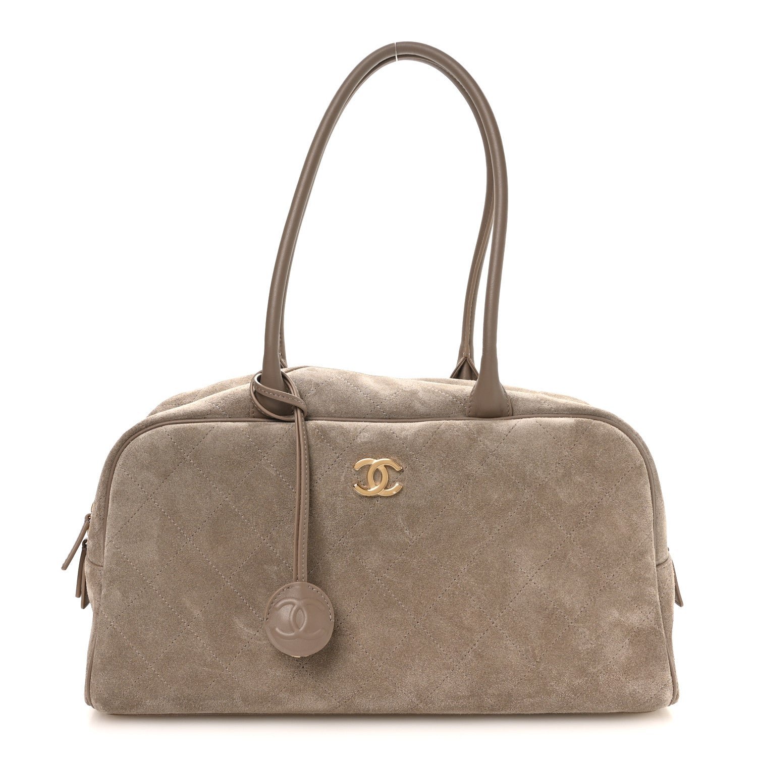 Chanel Suede Calfskin Large Perfect Bowling Bag Dark Beige