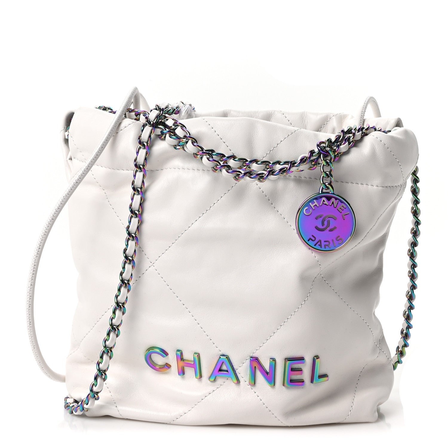 Chanel Shiny Calfskin Quilted Rainbow Mini Chanel 22 White