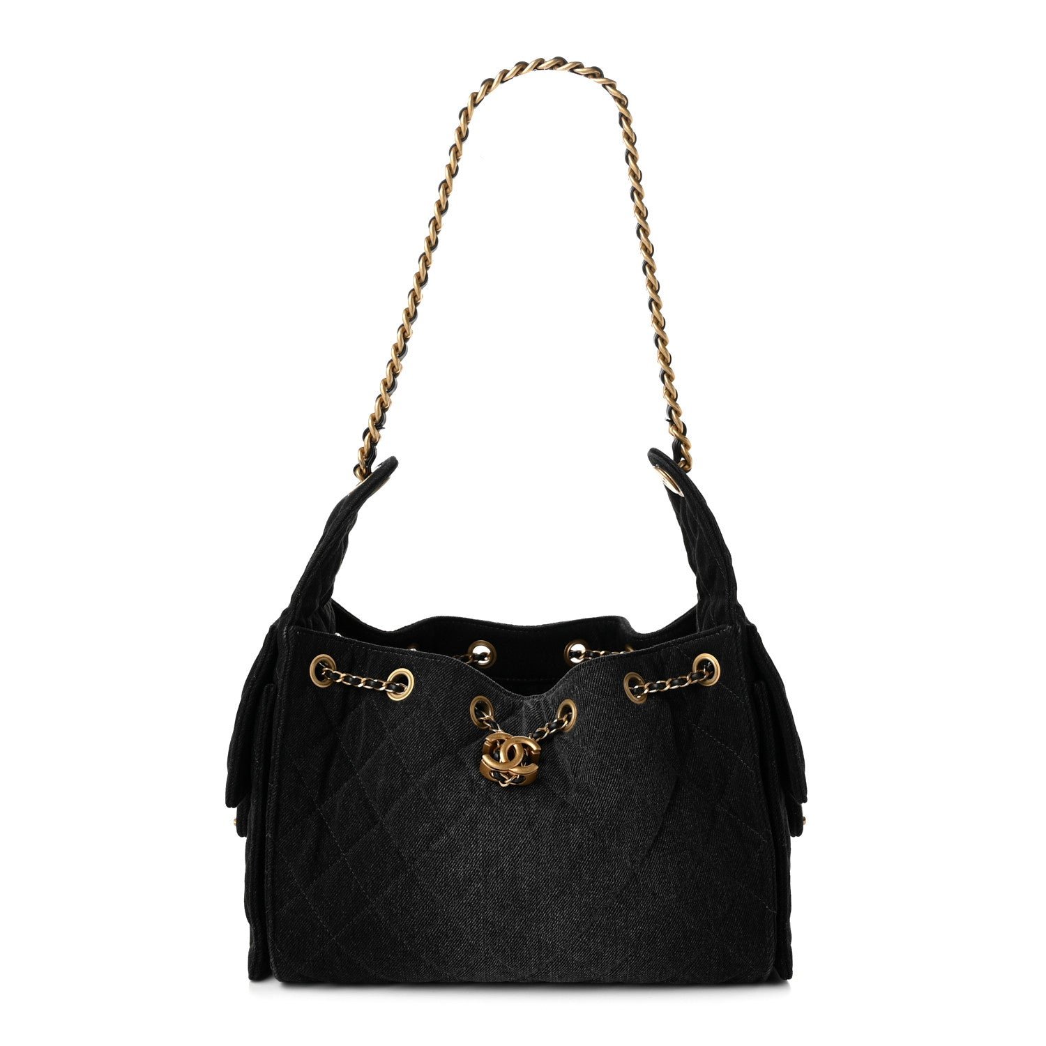 Chanel Washed Denim Quilted Small Chanel 25 Handbag Black