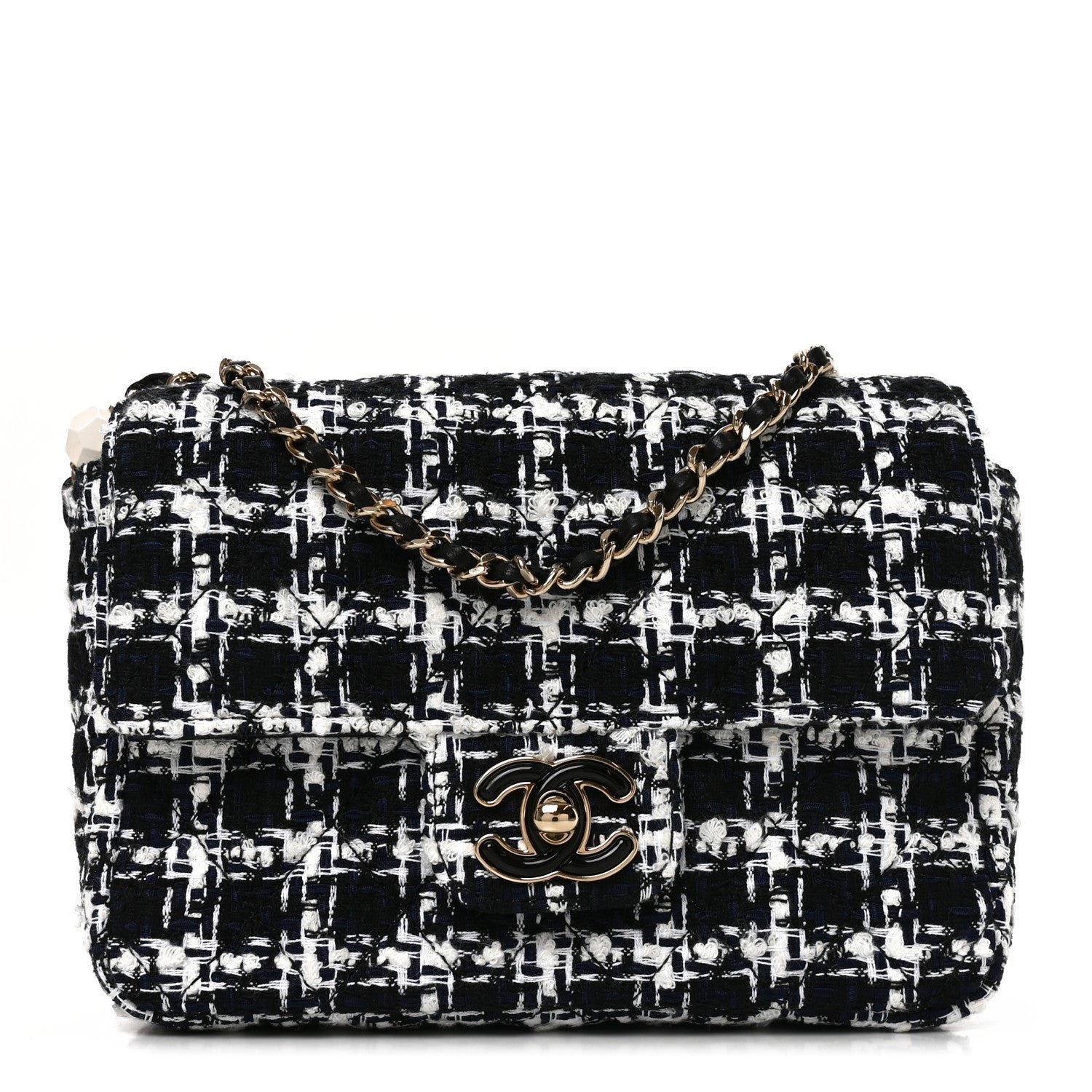Chanel Tweed Resin Quilted Mini Heart Square Flap Navy White Black