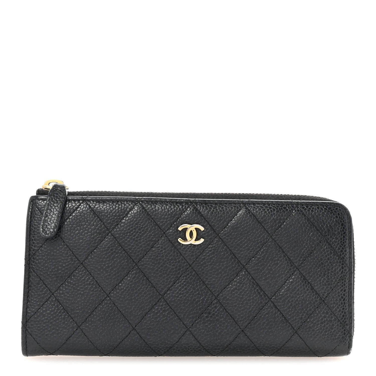 Chanel Caviar Quilted Zip Around Clutch Wallet Black