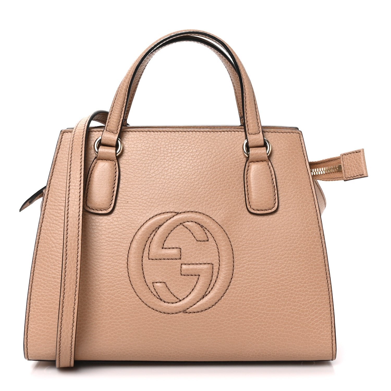 Gucci Dollar Calfskin Medium Soho Top Handle Satchel Camelia
