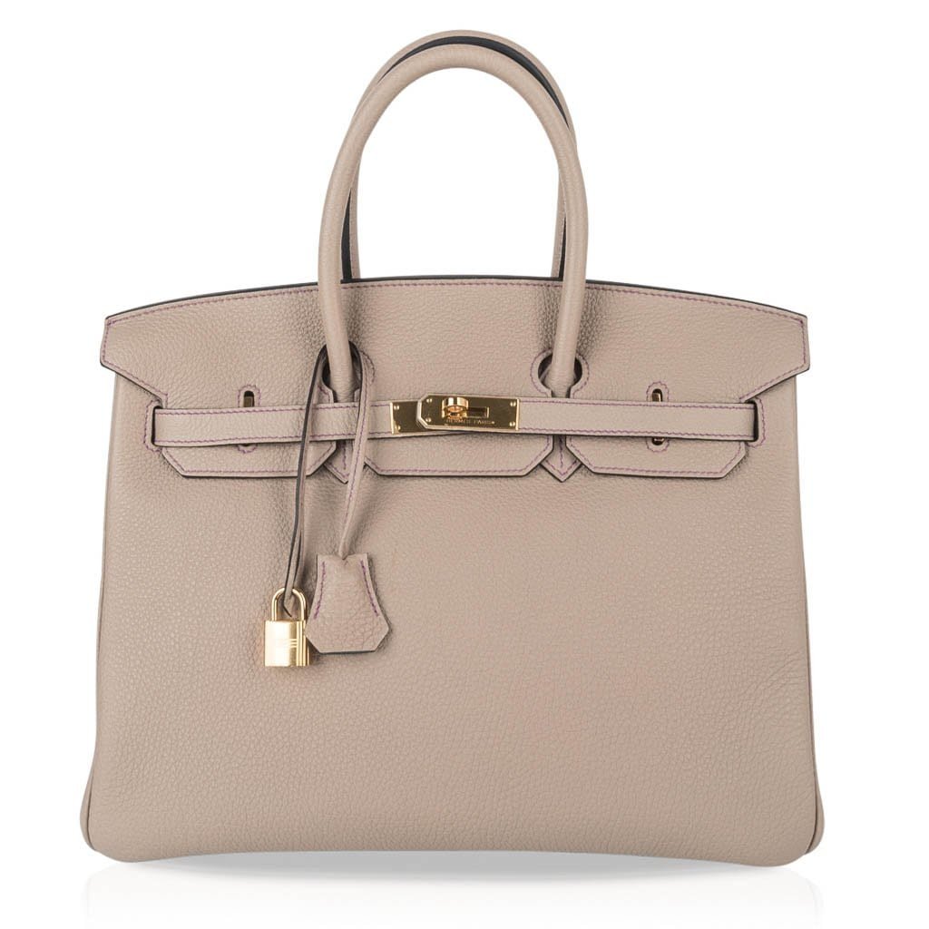 Hermes Hermes HSS Tri-Color Birkin 35 Gris Tourterelle Blue Paon & Purple Stitching Special Order Bag