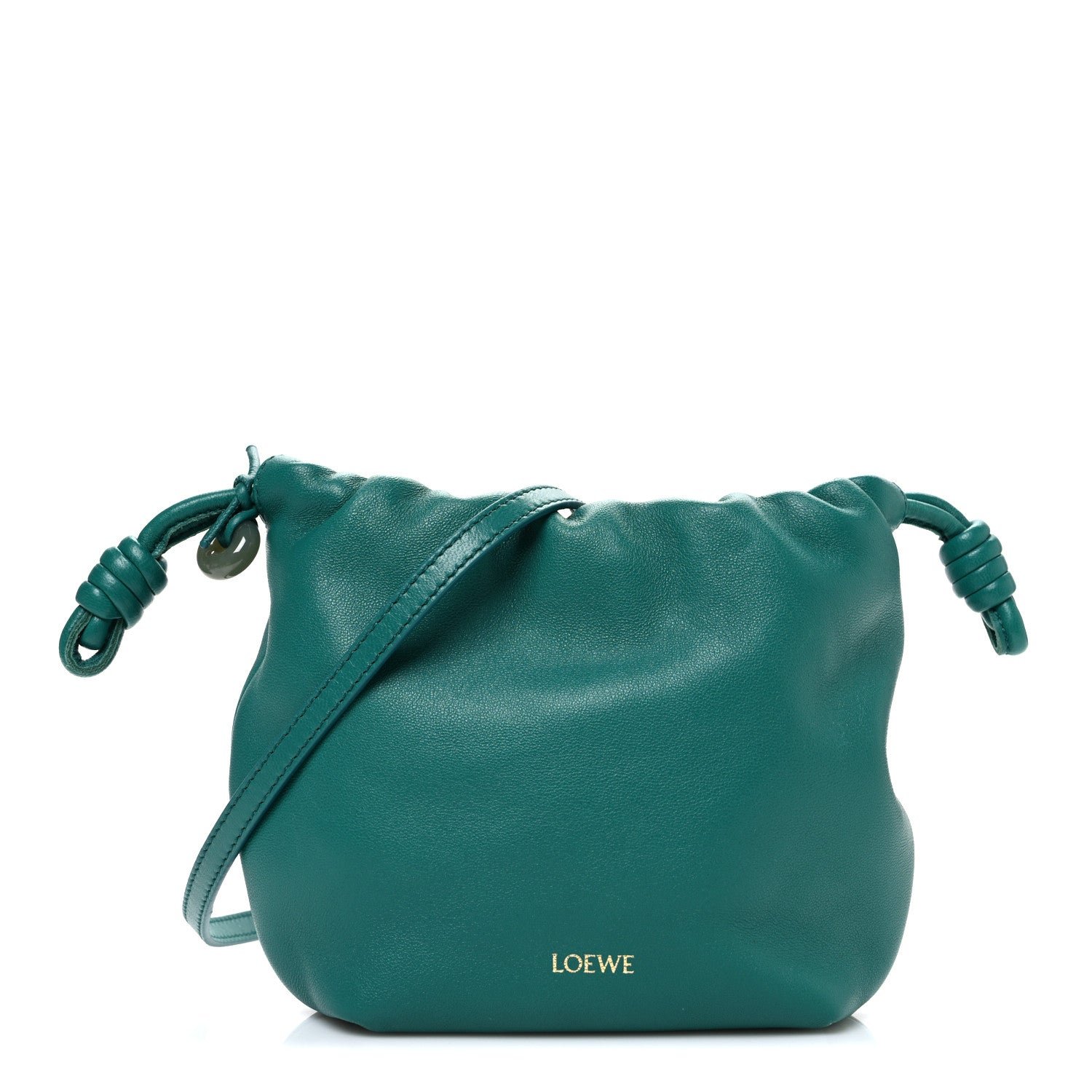 Loewe Mellow Nappa Lambskin Jade Mini Flamenco Knot Clutch Emerald Green