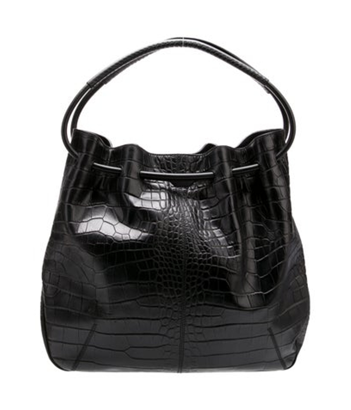 Salvatore Ferragamo Ferragamo Crocodile Black Crocodile Embossed Leather Hobo Bag Medium