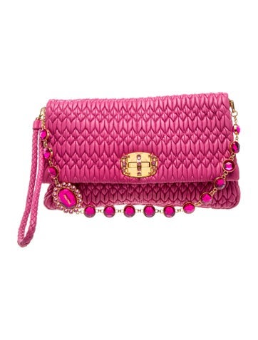 Leather Leather Matelasse Nappa Crystal Chain Satchel
