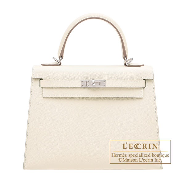 Hermes Kelly bag 25 Sellier Craie Epsom leather Silver hardware