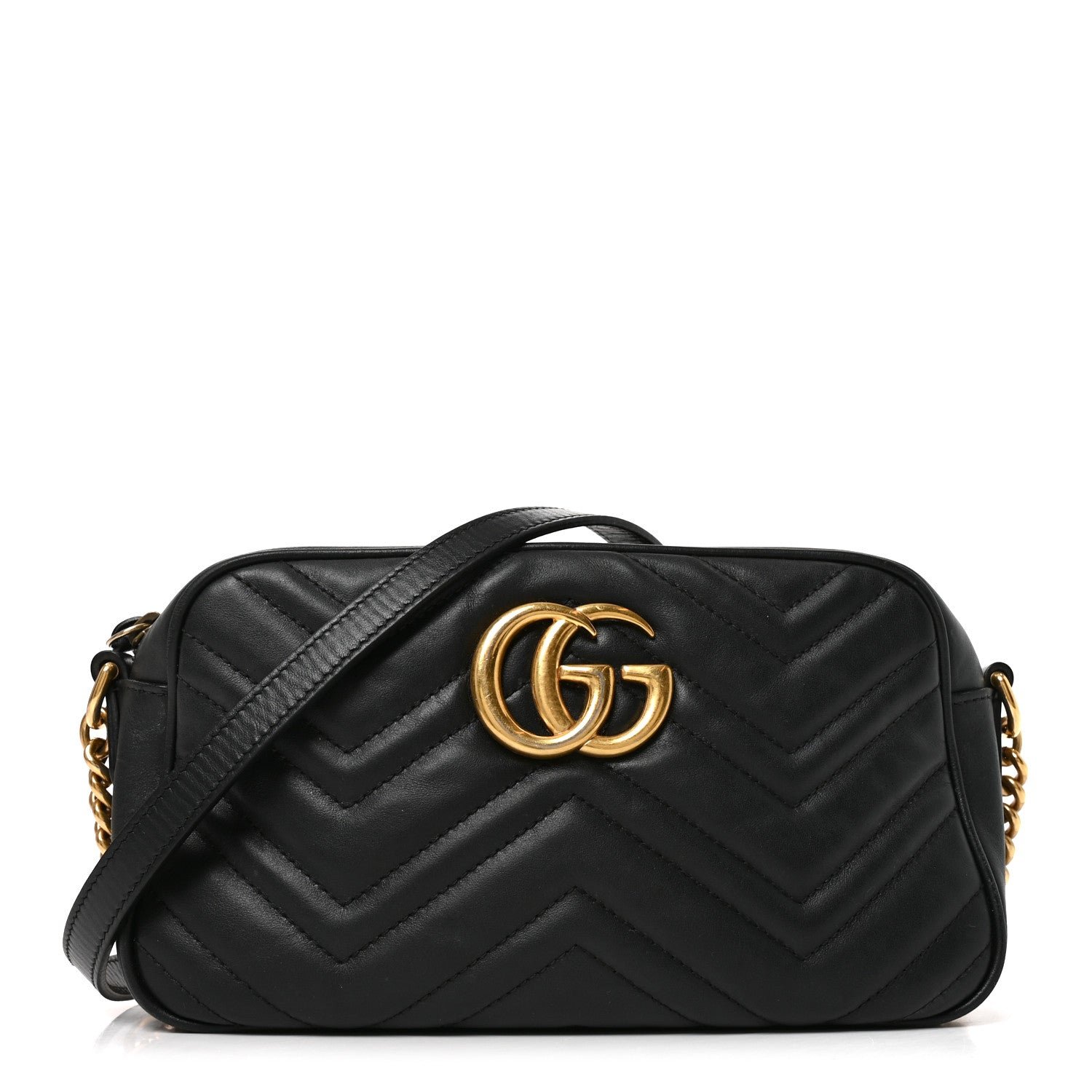 Gucci Calfskin Matelasse Small GG Marmont Chain Shoulder Bag Black