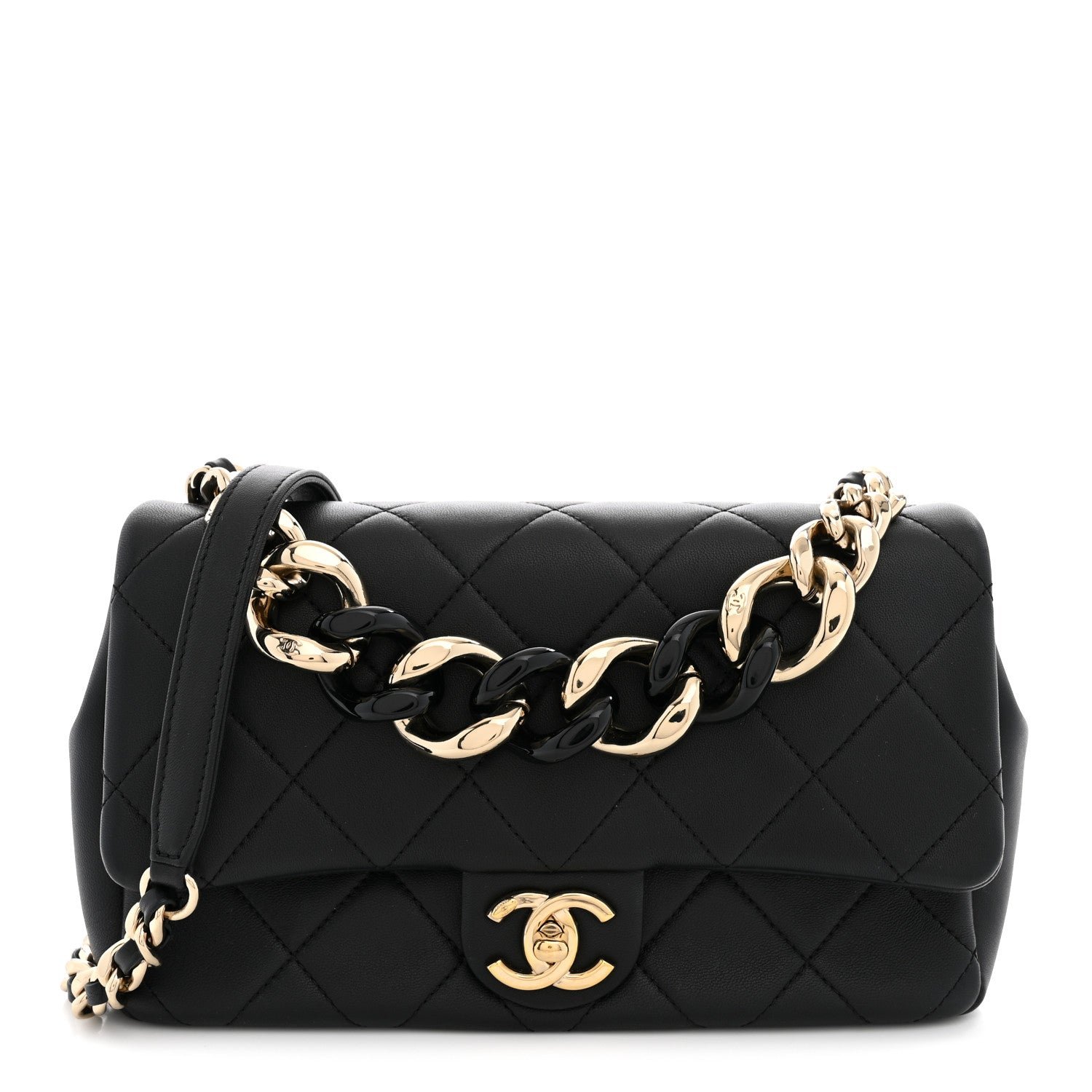 Chanel Lambskin Quilted Resin Bi-Color Chain Flap Bag Black