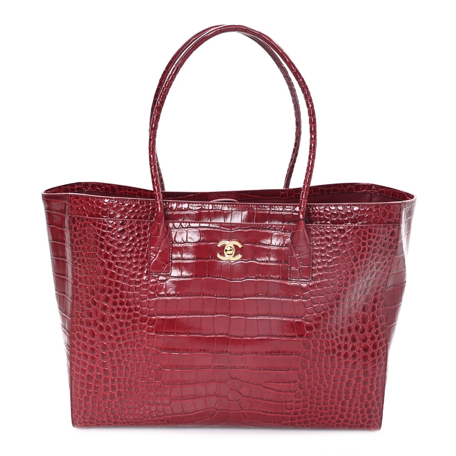 Chanel Calfskin Crocodile Embossed Archetype Large Shopping Tote Burgundy Burgundy