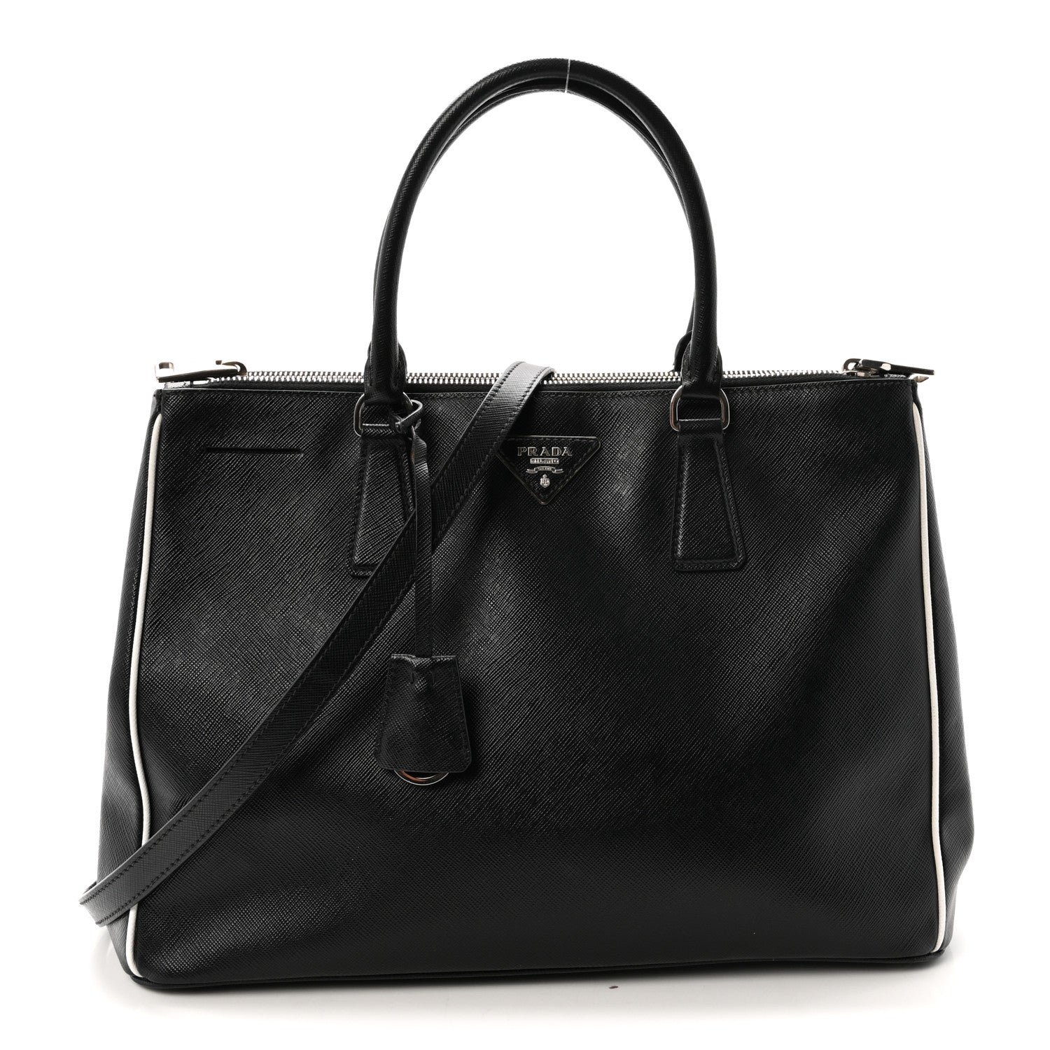Prada Saffiano Medium Galleria Double Zip Tote Black Talco