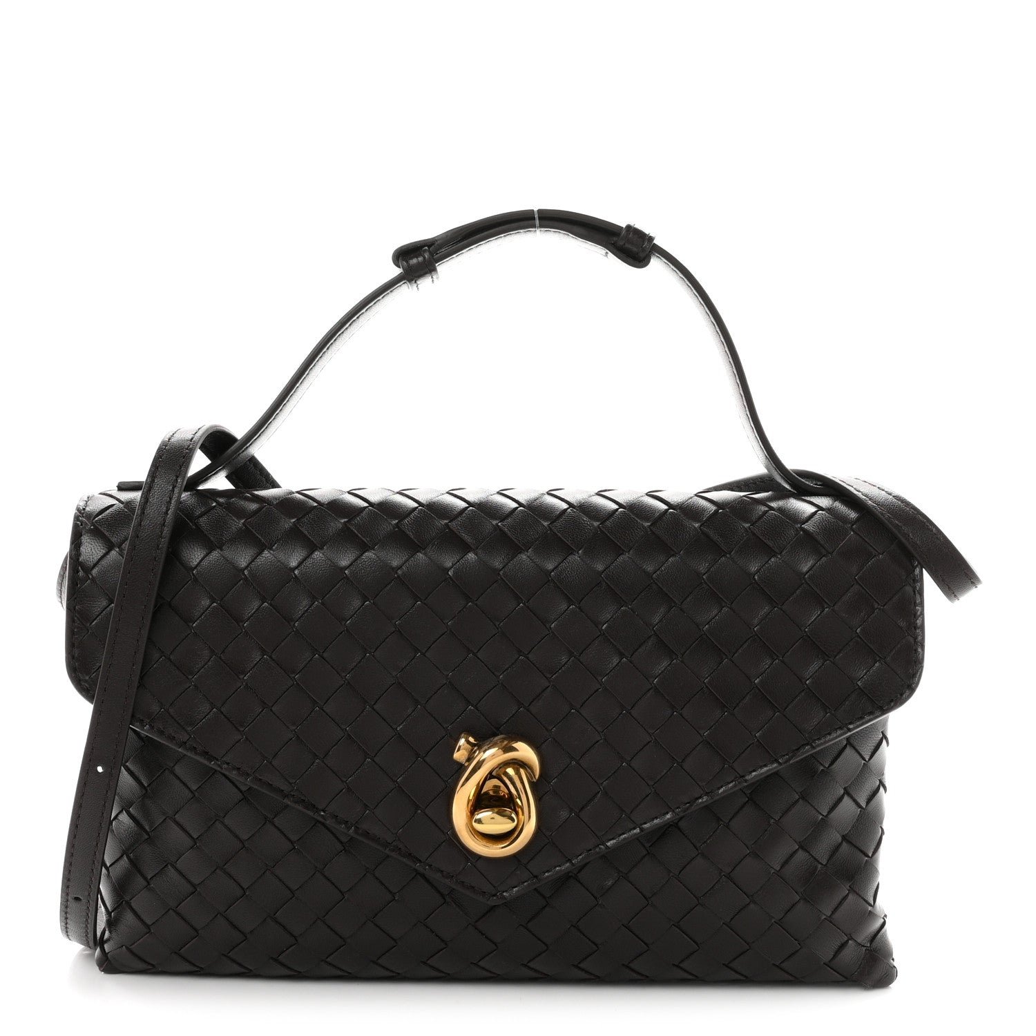Bottega Veneta Nappa Intrecciato Knot Lock Top Handle Crossbody Bag Fondant