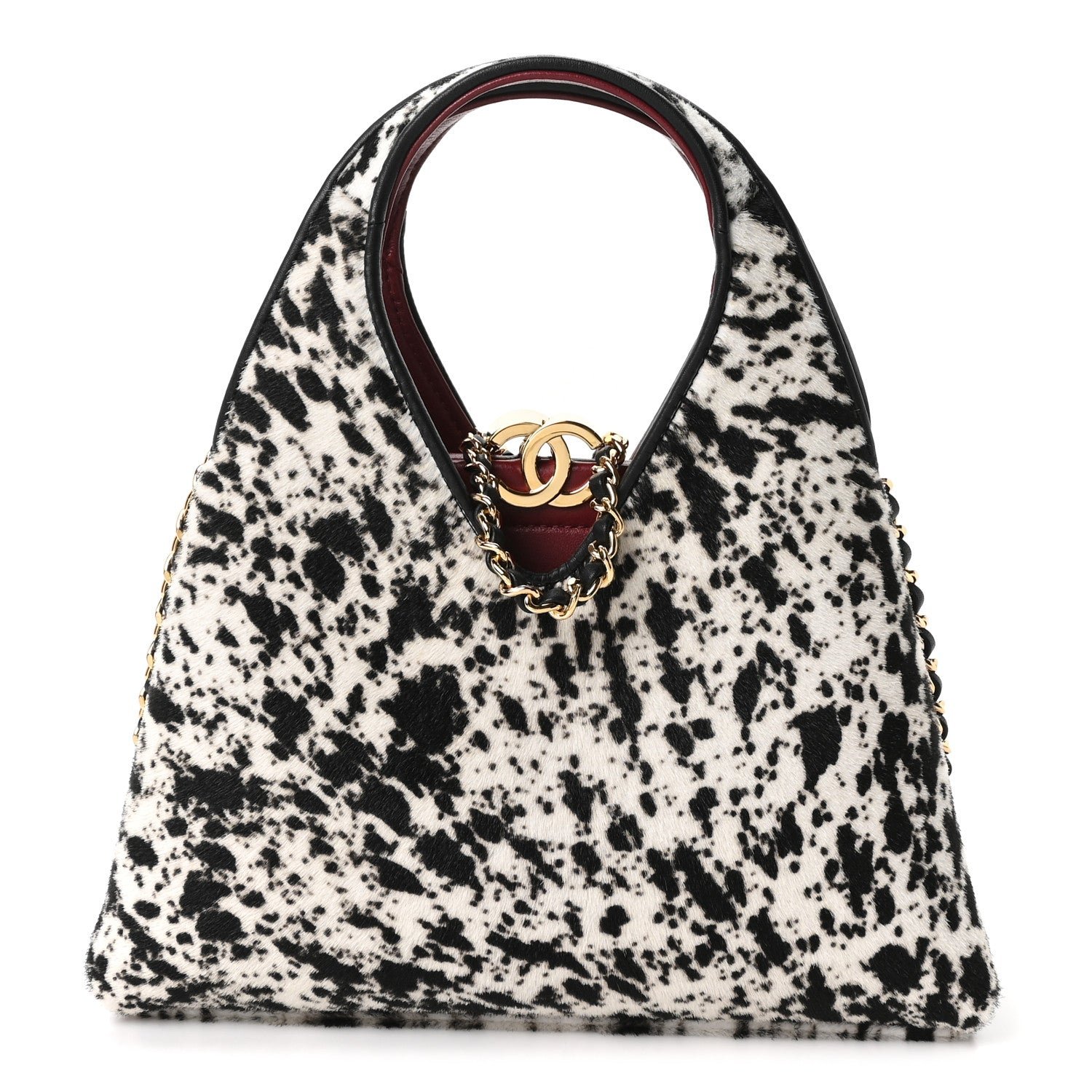 Chanel Pony Hair Printed Chic Lady Small Shopping Tote White Black
