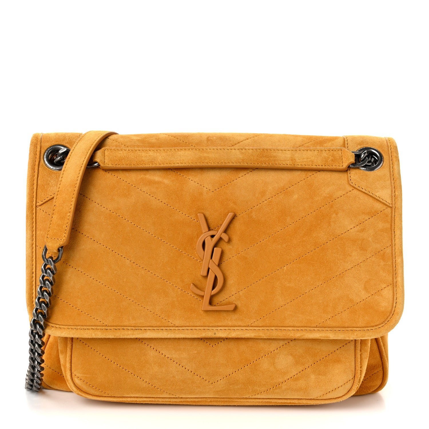 Saint Laurent Suede Monogram Medium Niki Chain Satchel Cheddar