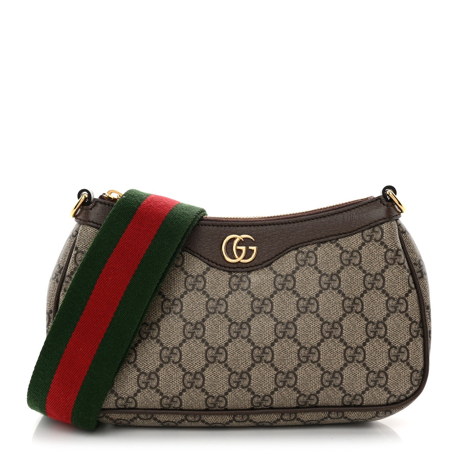 Gucci GG Supreme Monogram Textured Dollar Calfskin Web Small Ophidia GG Handbag Beige Ebony New Acero