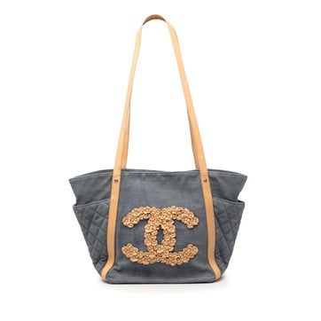 Lambskin Quilted Denim CC Camellia Tote