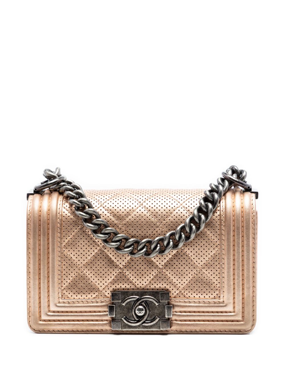 2014-2015 Small Quilted Perforated Metallic Lambskin Boy Flap crossbody bag