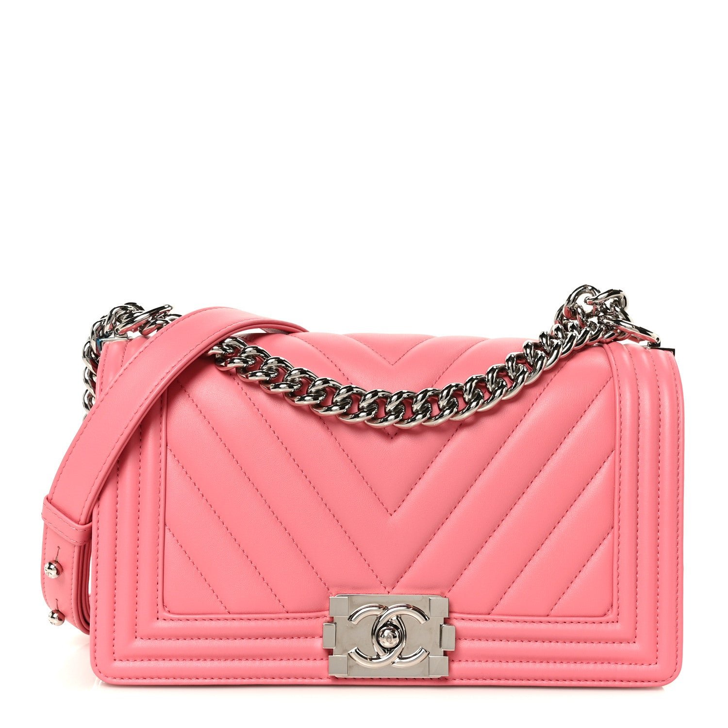 Chanel Lambskin Chevron Quilted Medium Boy Flap Pink
