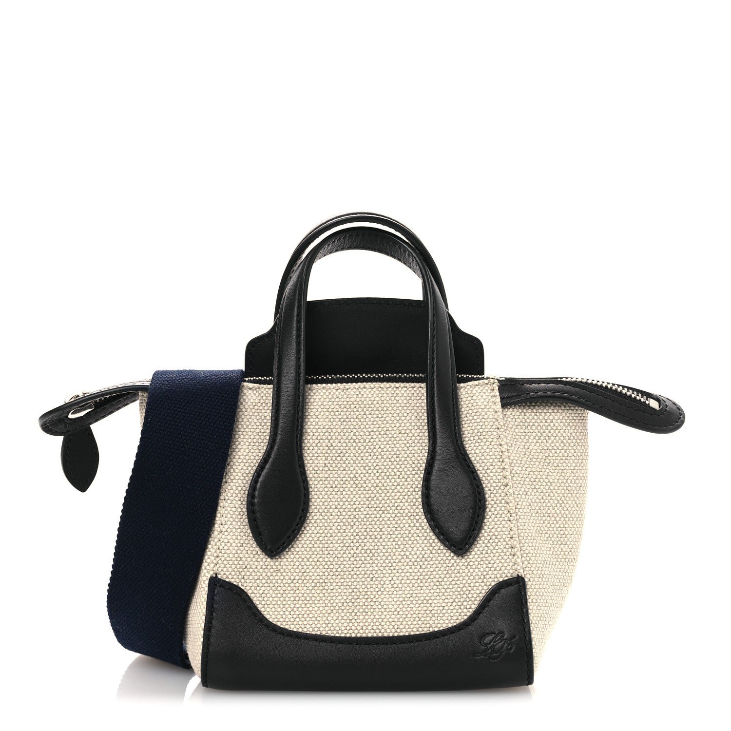 Loro Piana Loro Piana Calfskin Cotton Linen Nano Sesia Happy Day Bag Natural Black