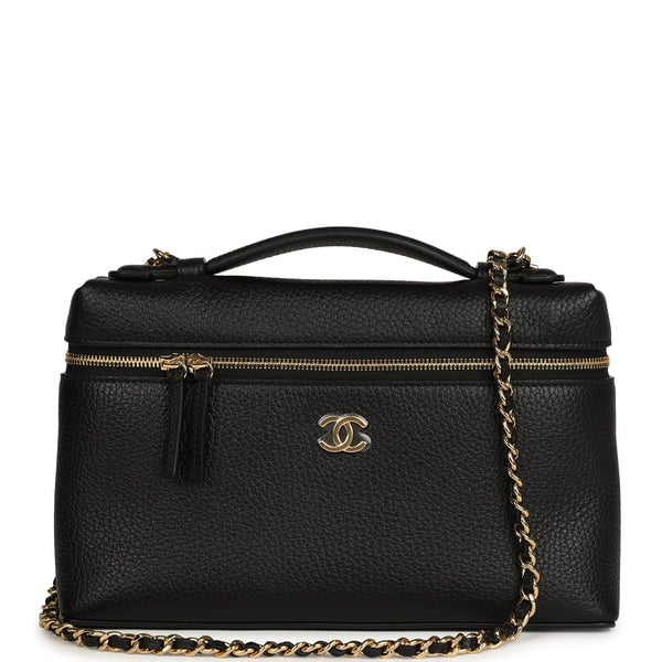 Chanel Chanel Large "Supple" Top Handle Long Vanity Case with Chain Black Grained Calfskin Gold Hardware