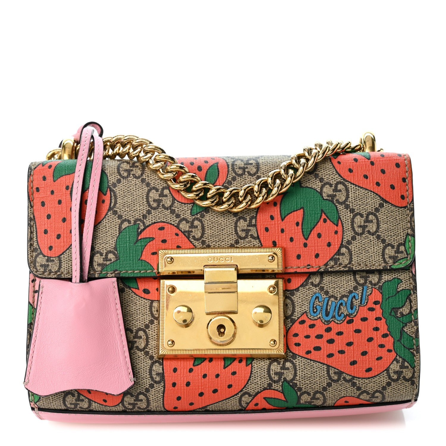 Gucci GG Supreme Monogram Strawberry Small Padlock Shoulder Bag