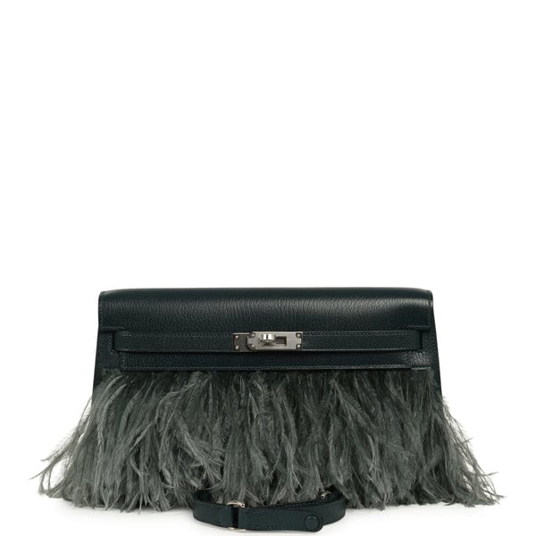 Hermes Hermes Kelly Elan Foile Vert Cypress Chevre Chamkila and Ostrich Feathers Palladium Hardware