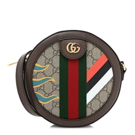 Gucci GG Supreme Monogram Equestrian Web Mini Ophidia Round Shoulder Bag Brown