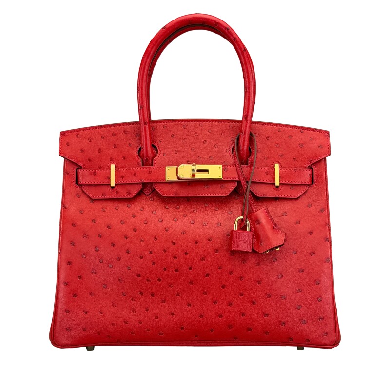 Rouge Vif Ostrich Birkin 30 Gold Hardware, 2016