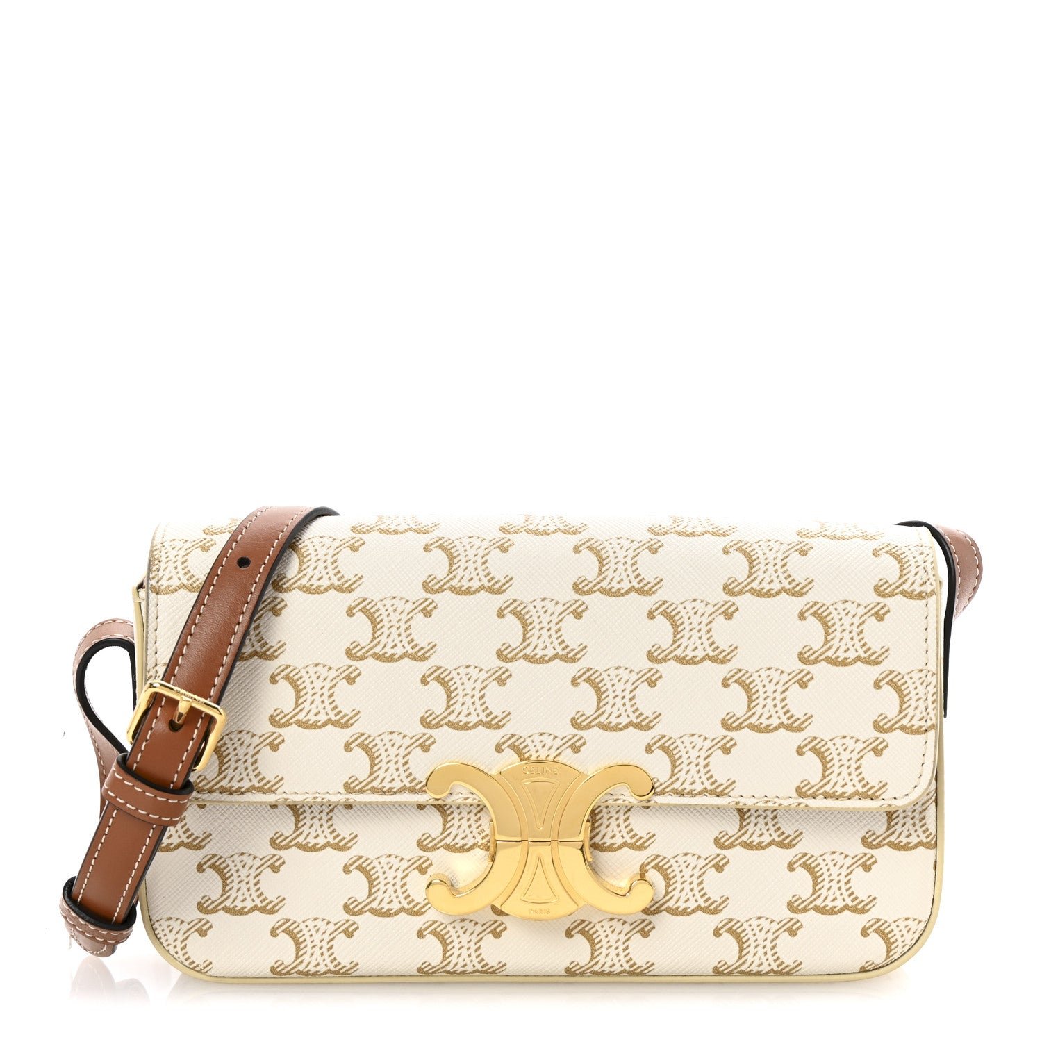 Celine Canvas Calfskin Triomphe Shoulder Bag White