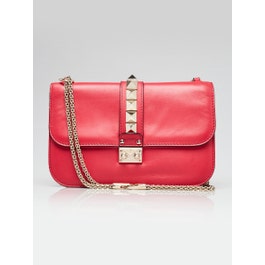 Valentino Valentino Red Leather Rockstud Glam Lock Medium Flap Bag