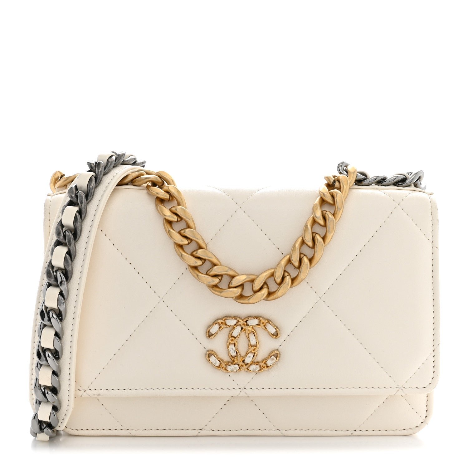 Chanel Lambskin Quilted Chanel 19 Wallet On Chain WOC White