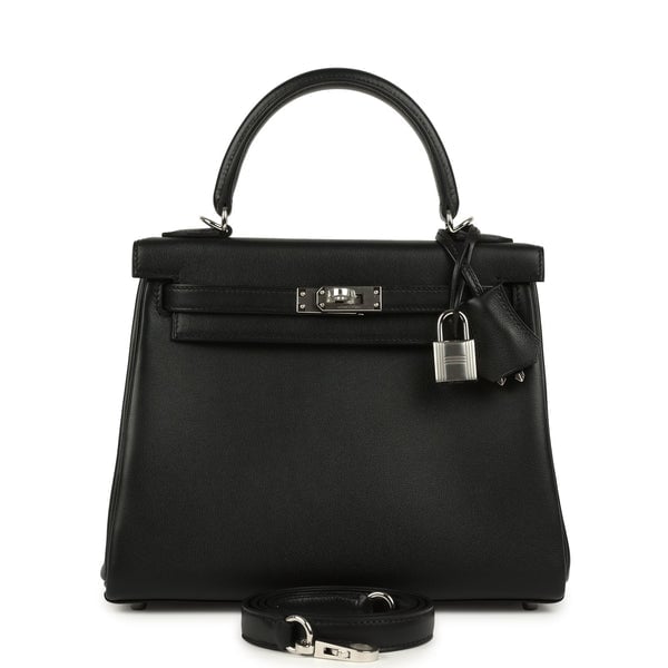 Hermes Hermes Kelly Retourne 25 Black Cheri Palladium Hardware