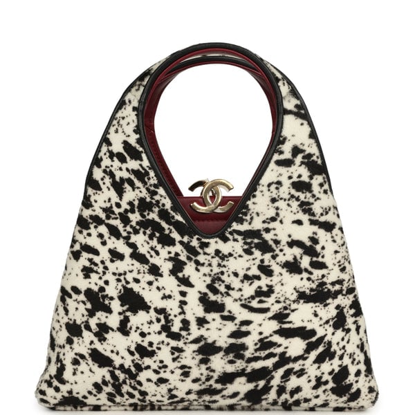 Chanel Small Chic Lady "Dalmatian Print" Shopping Bag Black, White Pony Hair Gold Hardware