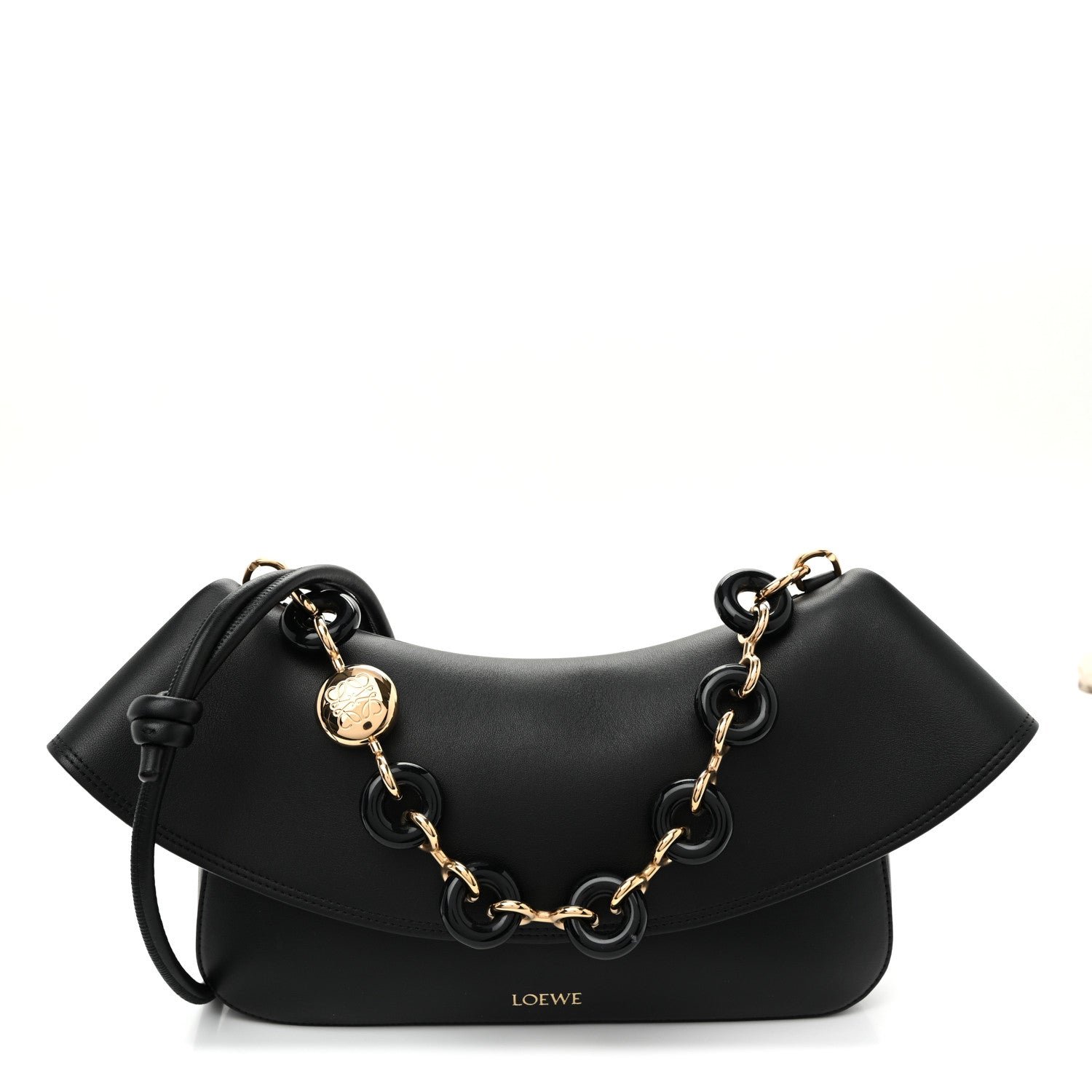 Loewe Smooth Calfskin Donut Chain Medium Ola Shoulder Bag Black