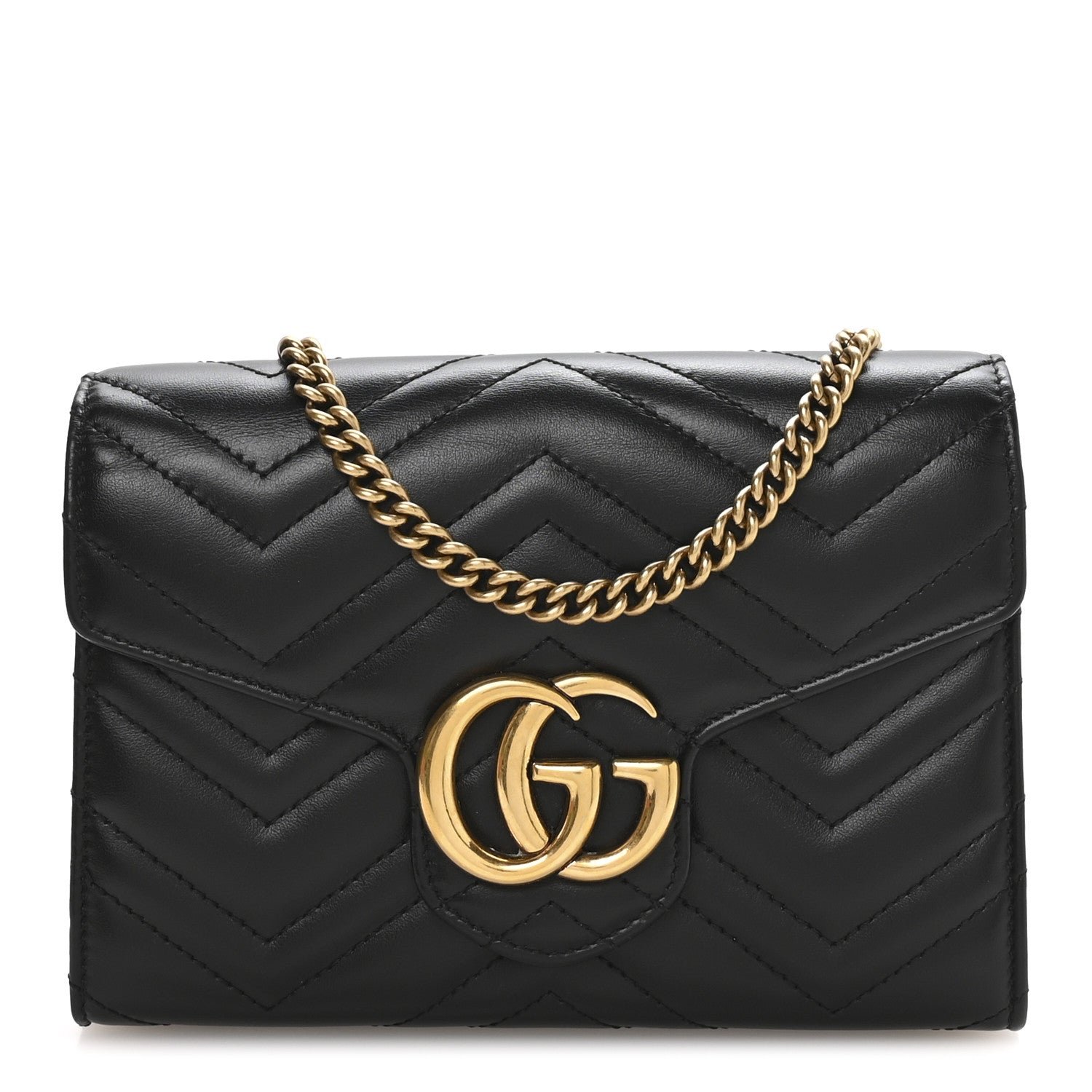 Gucci Calfskin Matelasse GG Marmont Chain Wallet Black