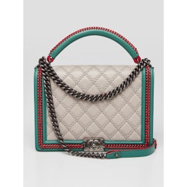 Chanel Grey/Green/Red Quilted Lambskin Leather Paris-Salzburg Large Braided Boy Bag