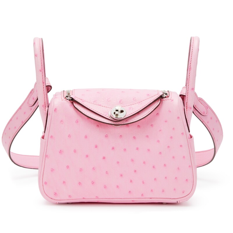 Hermes 5P Bubblegum Pink Ostrich Mini Lindy 20 Palladium Hardware, 2024