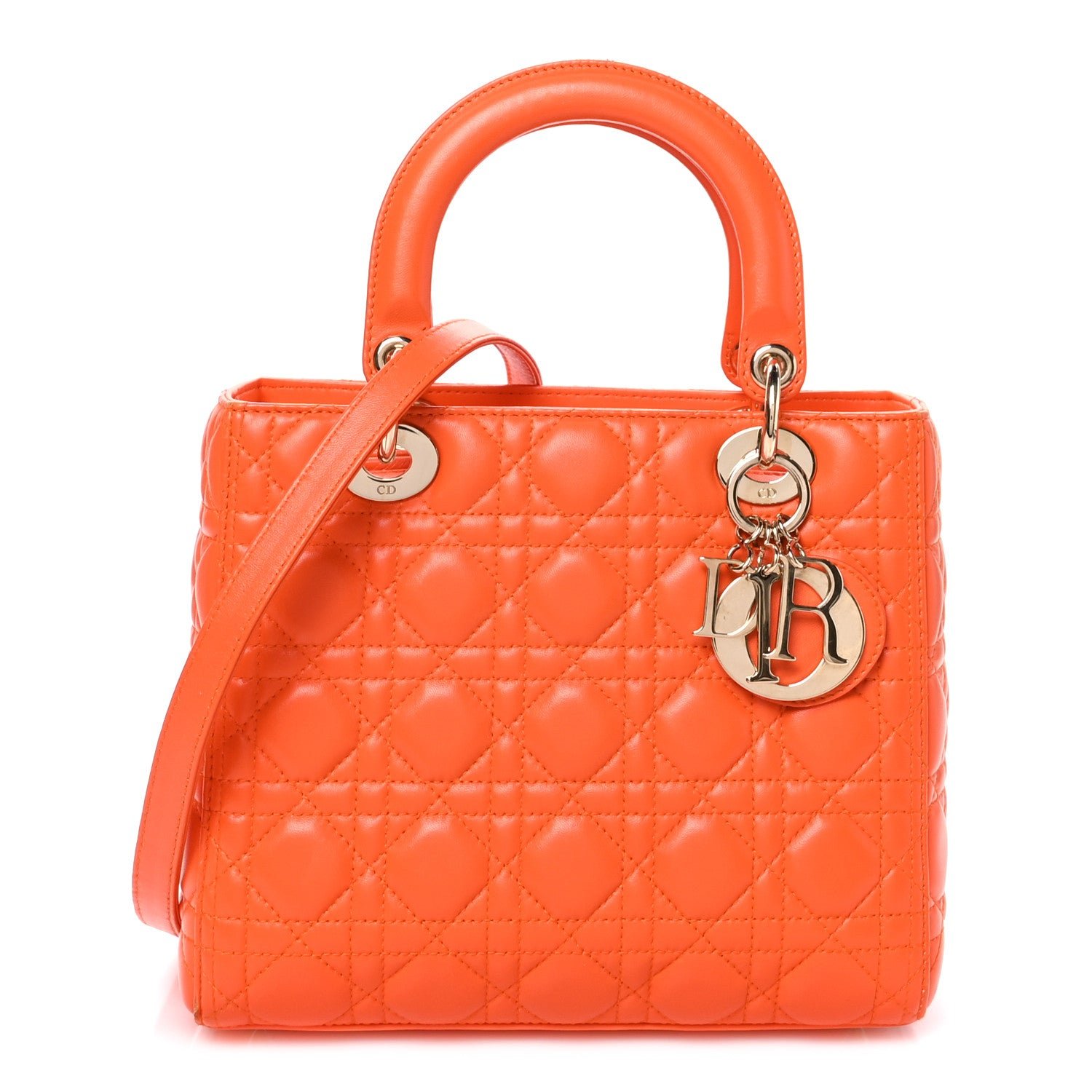 Dior Lambskin Cannage Medium Lady Dior Orange