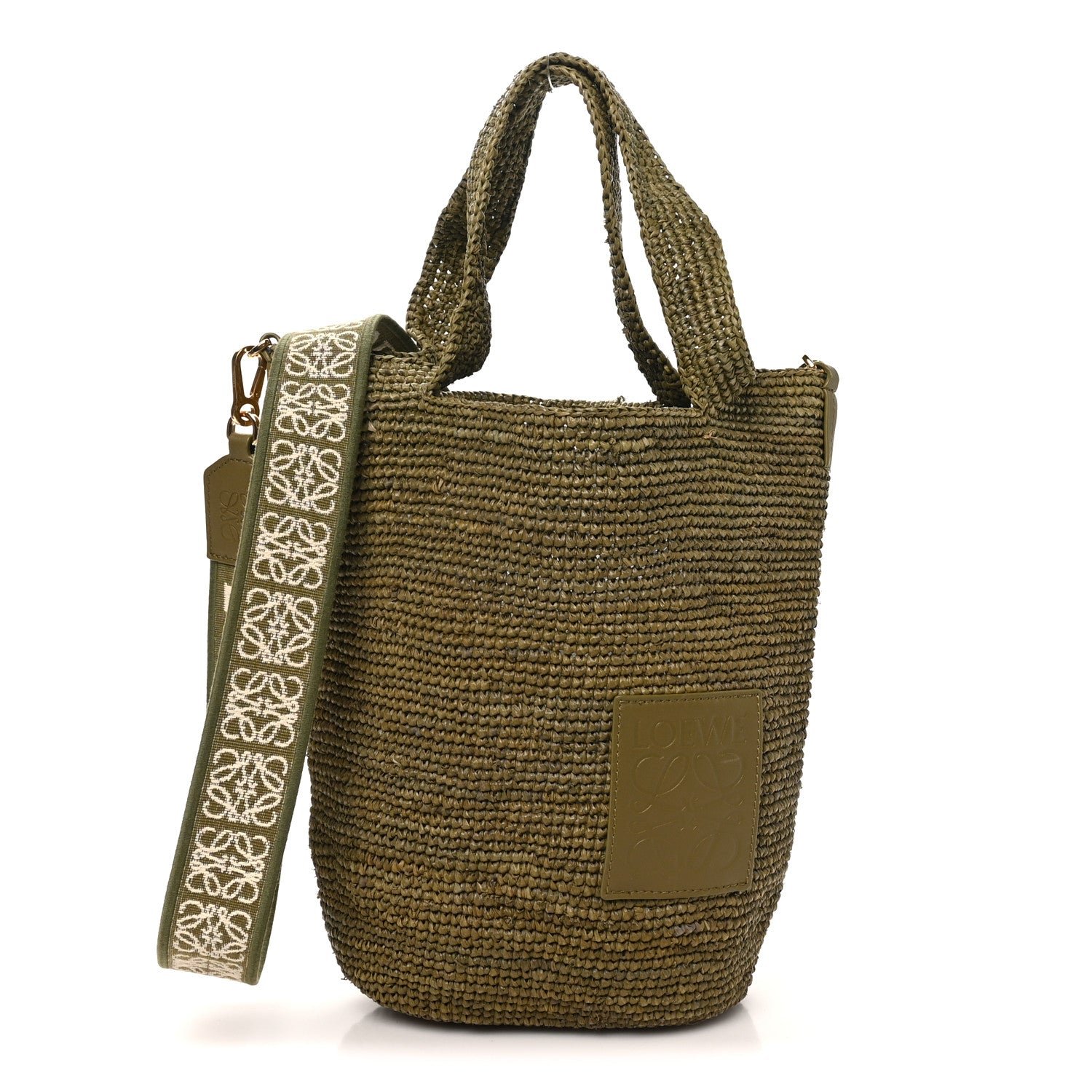Loewe Raffia Mini Slit Tote Bag Natural Olive