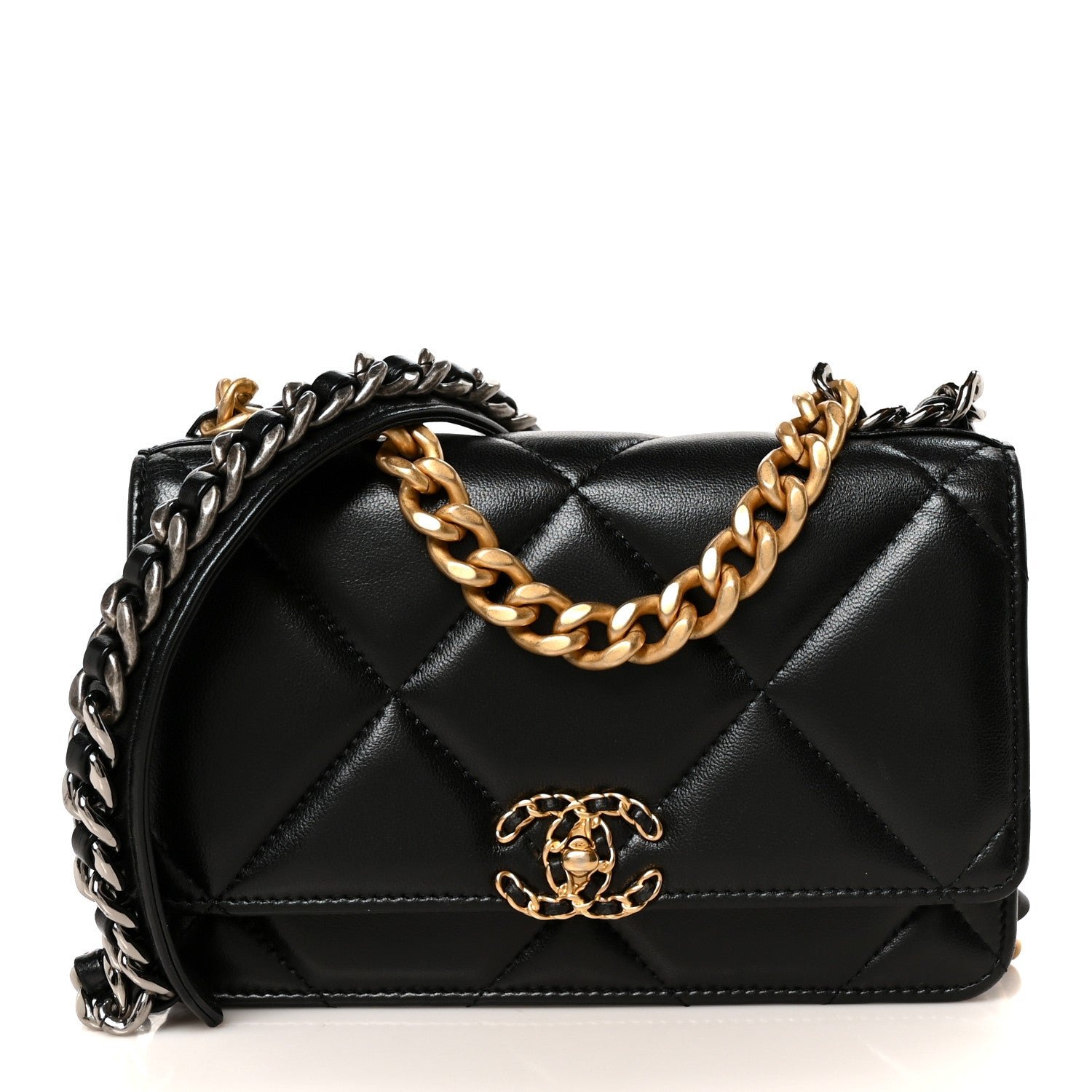 Chanel Lambskin Quilted Chanel 19 Wallet On Chain WOC Black