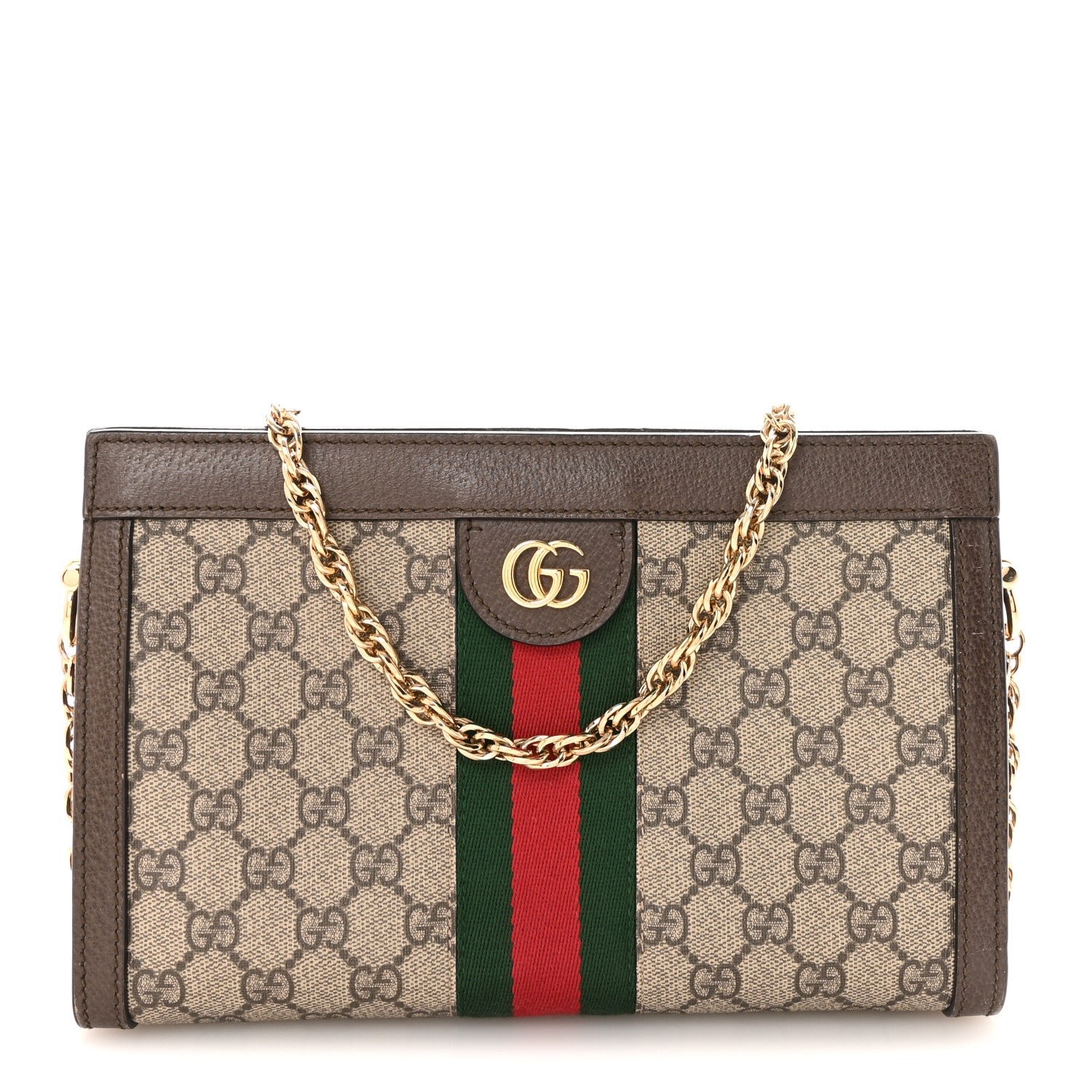 Gucci GG Supreme Monogram Web Small Ophidia Chain Shoulder Bag Brown