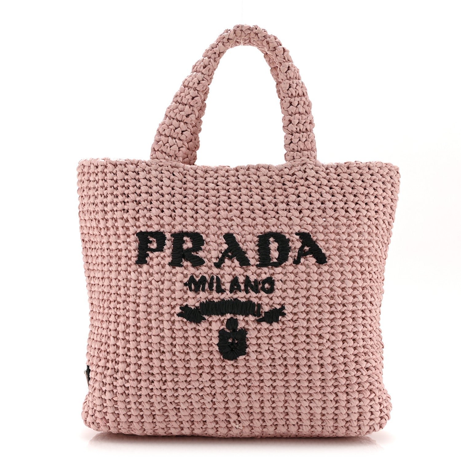 Prada Yarn Raffia Effect Crochet Small Logo Tote Alabastro