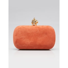 Alexander McQueen Alexander McQueen Orange Suede Skull Box Clutch Bag