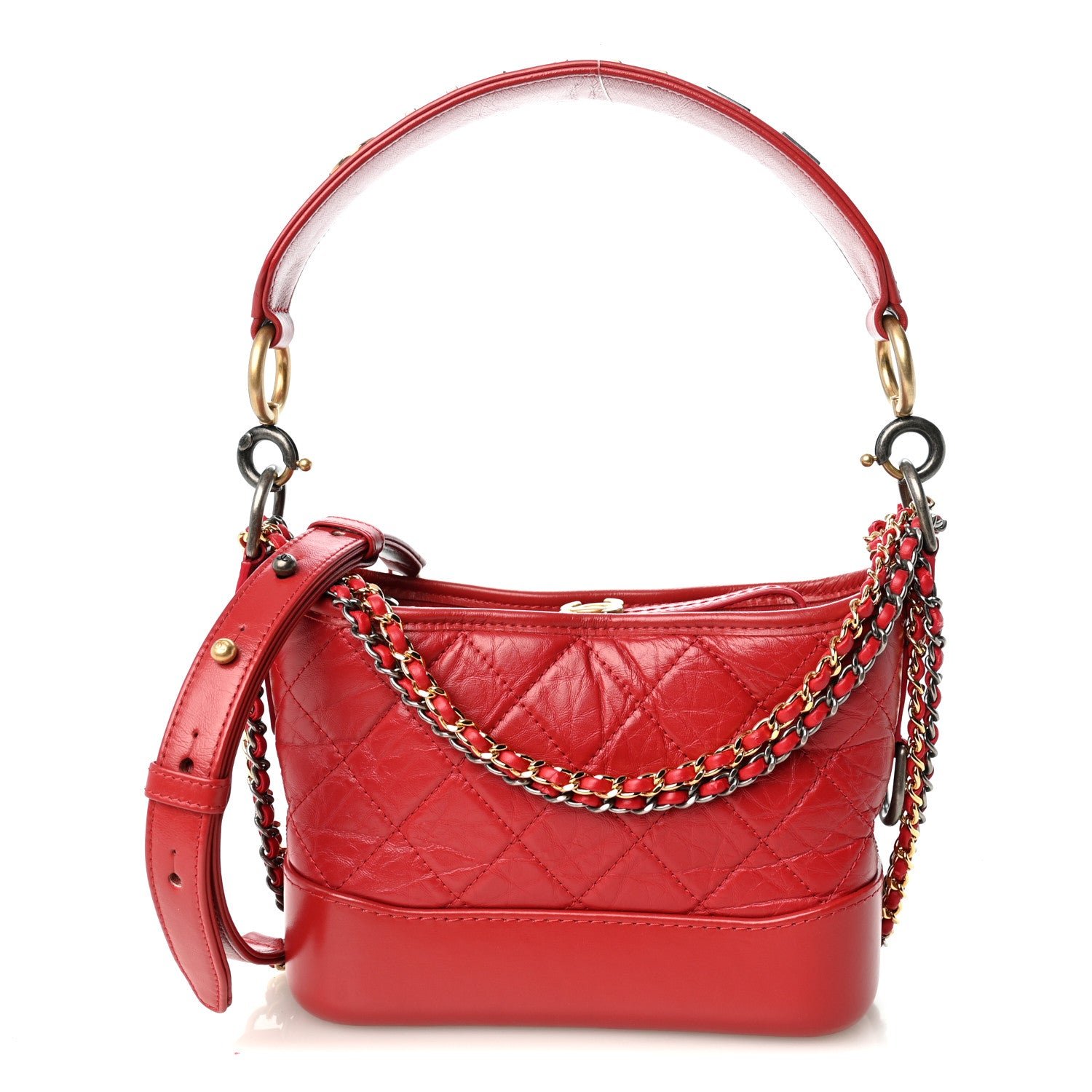 Chanel Aged Calfskin Quilted Small Gabrielle Logo Hobo Red