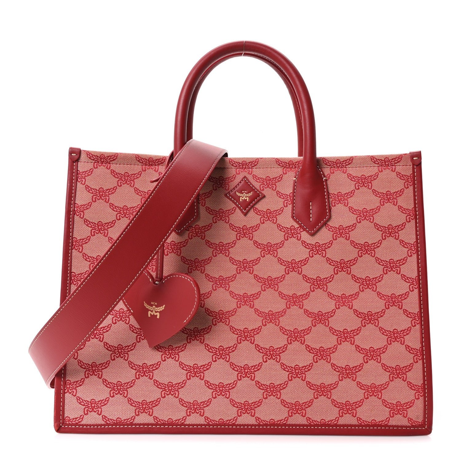 MCM Lauretos Nappa Medium Himmel Shopper Tote Red