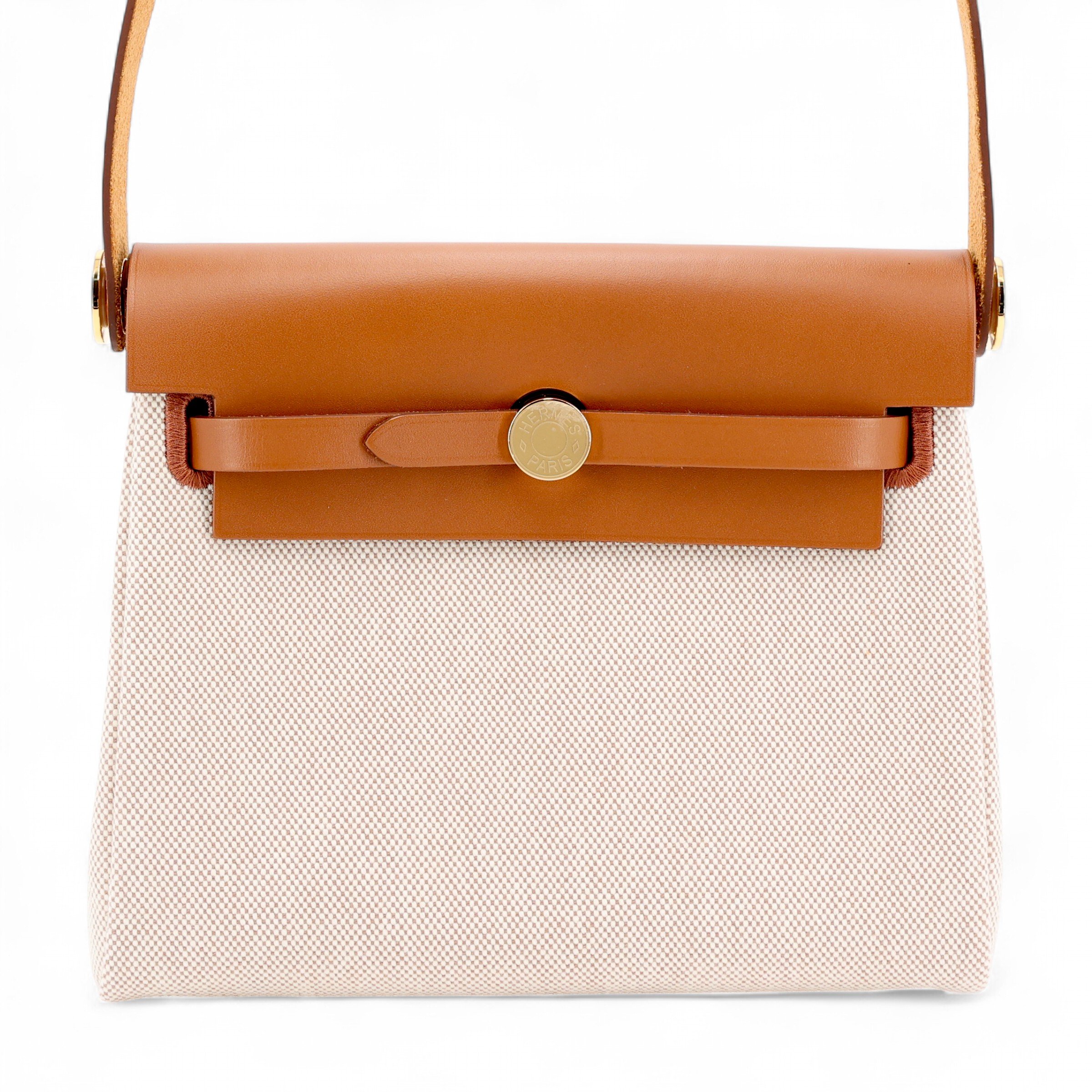 Hermes Brand New ( Rank N ) HERMÈS Herbag Zip Mini 20 Fauve (34) Beige Vache Hunter Canvas Gold hardware K (2025)
