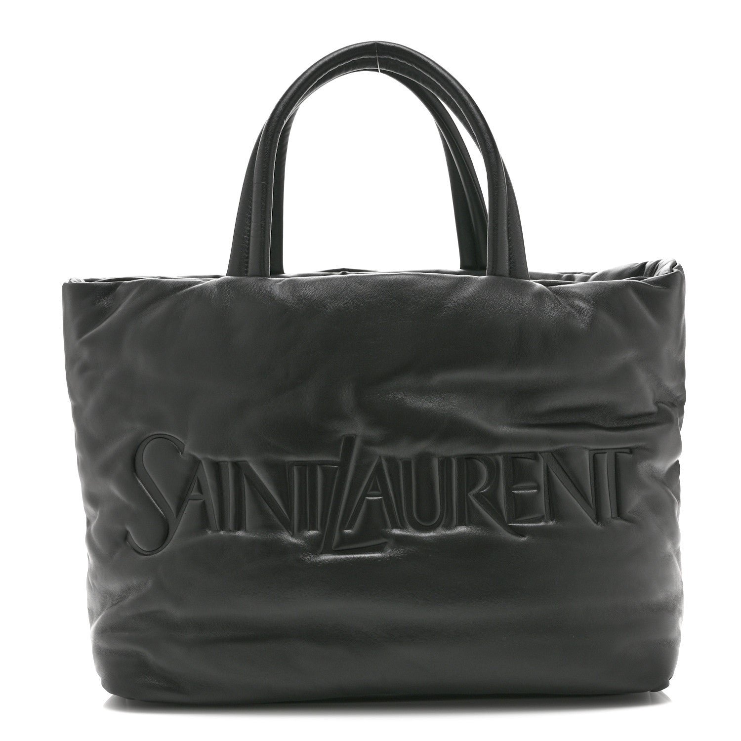 Saint Laurent Lambskin Wide Puffer Tote Black