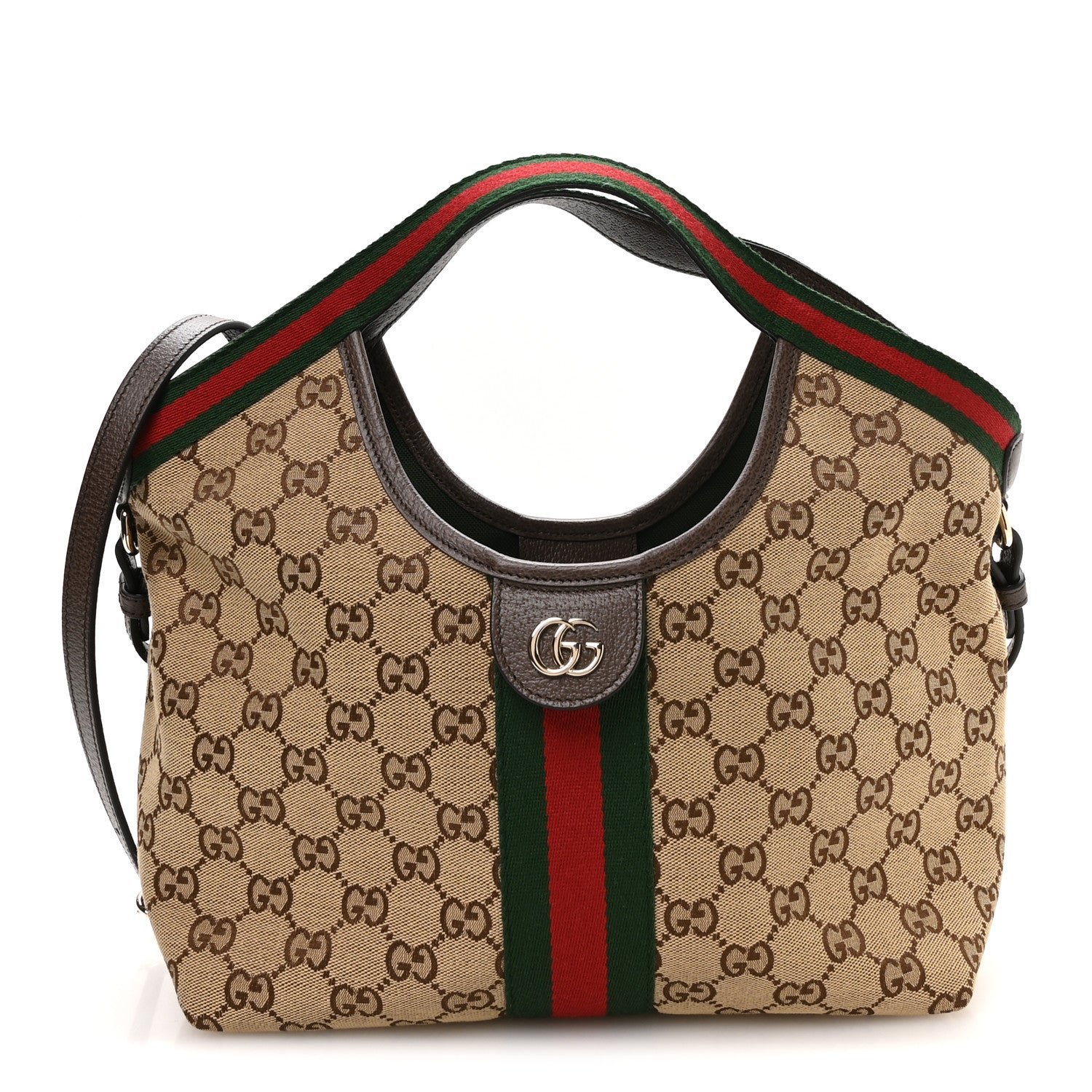 Gucci Monogram Web Small Giglio Tote Beige Dark Brown