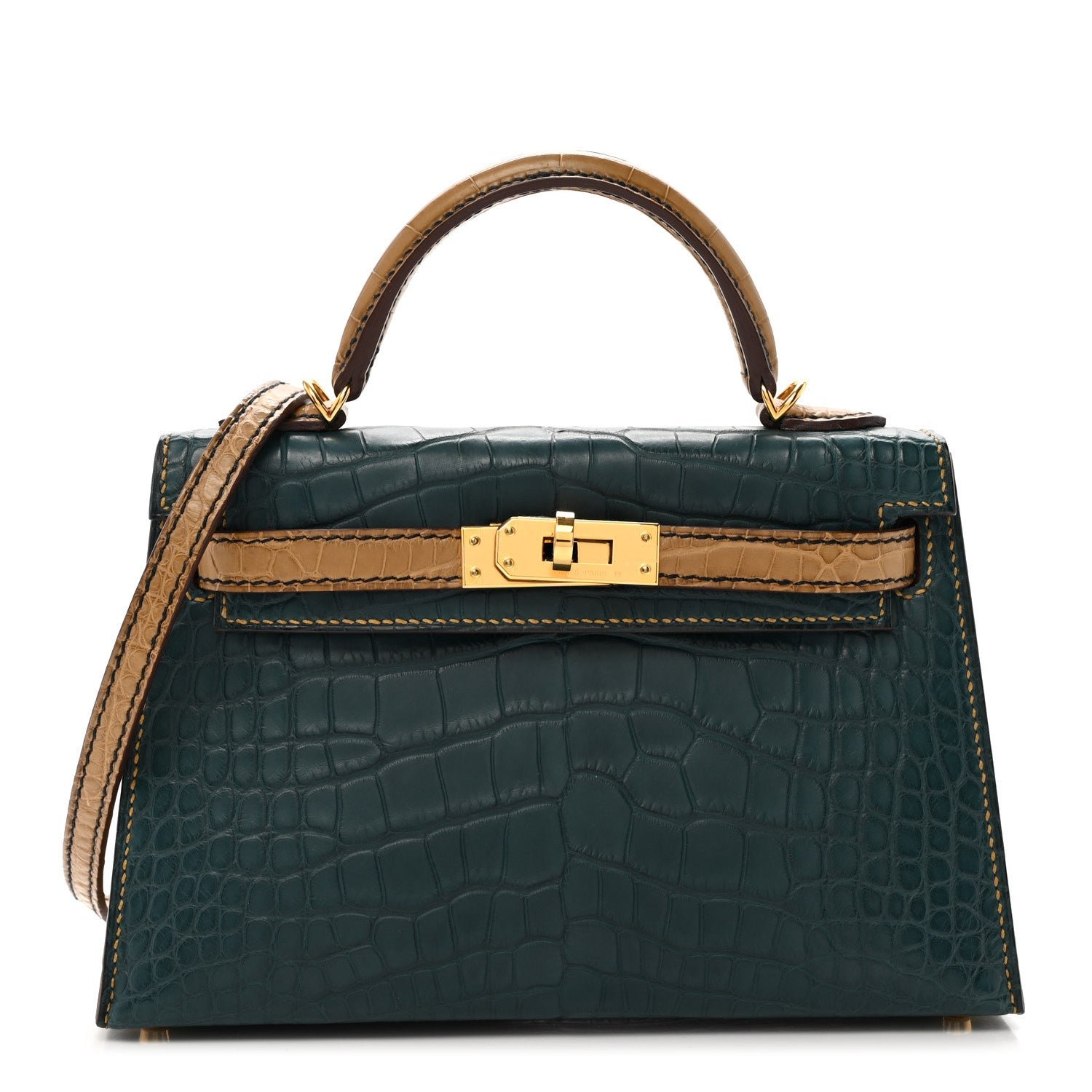 Hermes Hermes Matte Alligator Horseshoe Mini Kelly Sellier 20 Vert Cypress Kraft